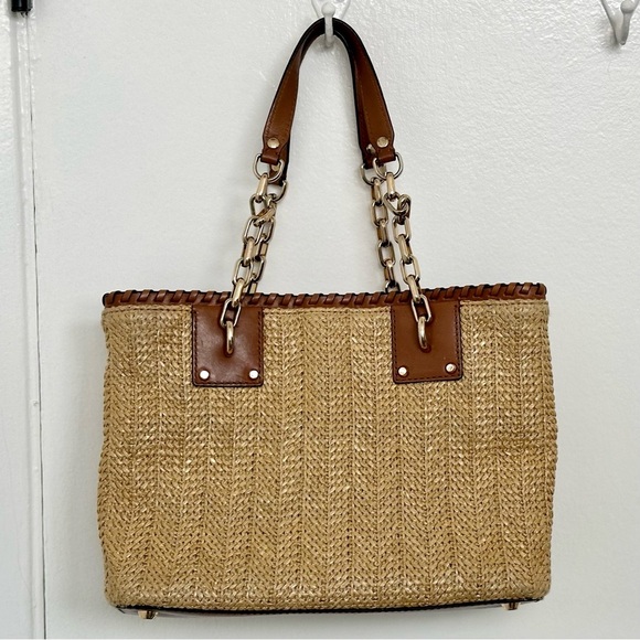 MICHAEL Michael Kors Rosalie East West Straw Tote w/Leather Trim GUC - Picture 4 of 16
